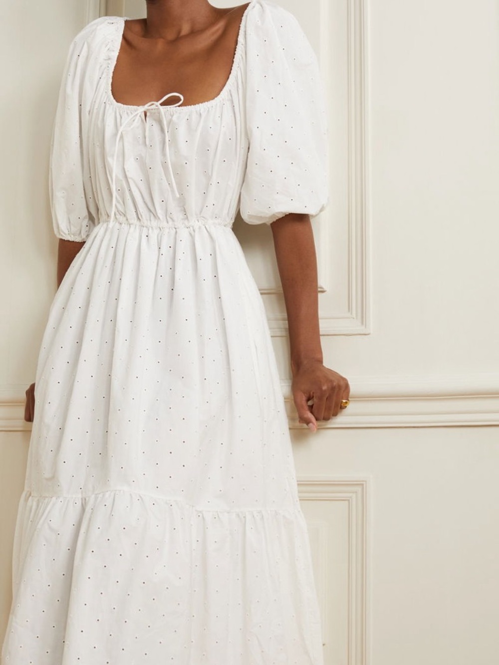 Matteau broderie drawcord midi dress in white